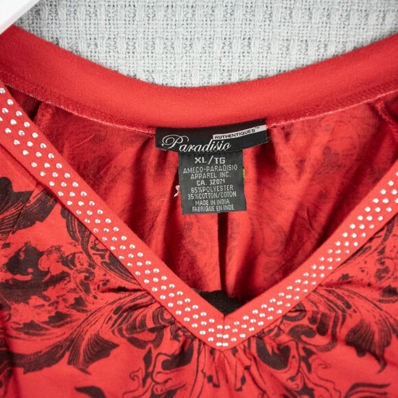 Paradisio Graphic Cutout Shoulder Blouse Womens XL - Picture 3 of 8